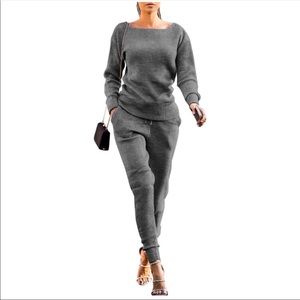 Rib-Knit Pullover Sweater Top & Long Pants Set
